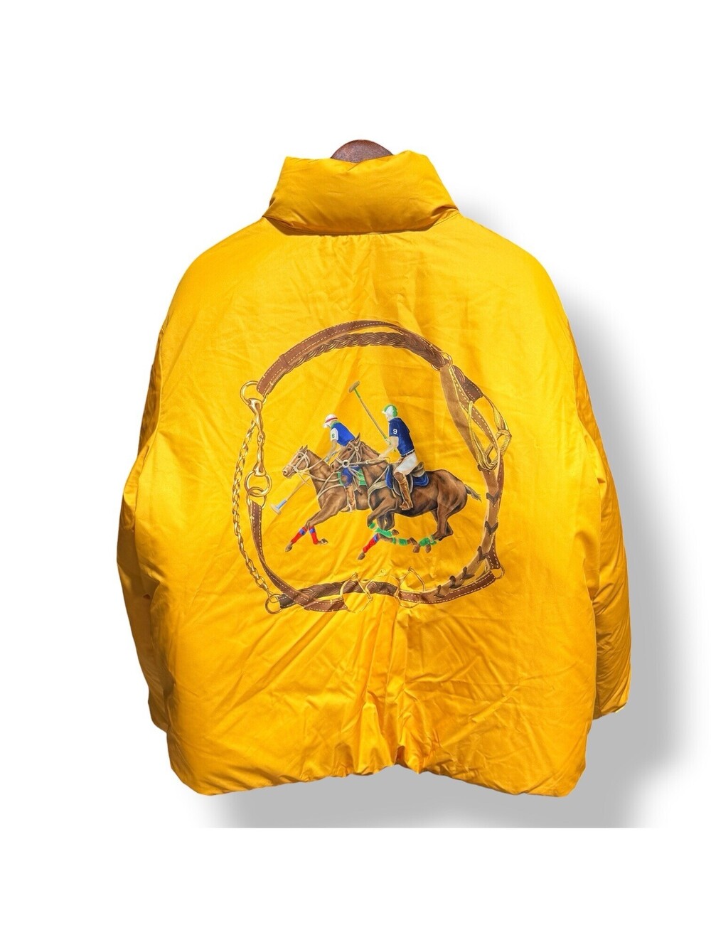 Polo Ralph Lauren Yellow Equestrian Polo Puffer Jacket XXL Horse Graphic